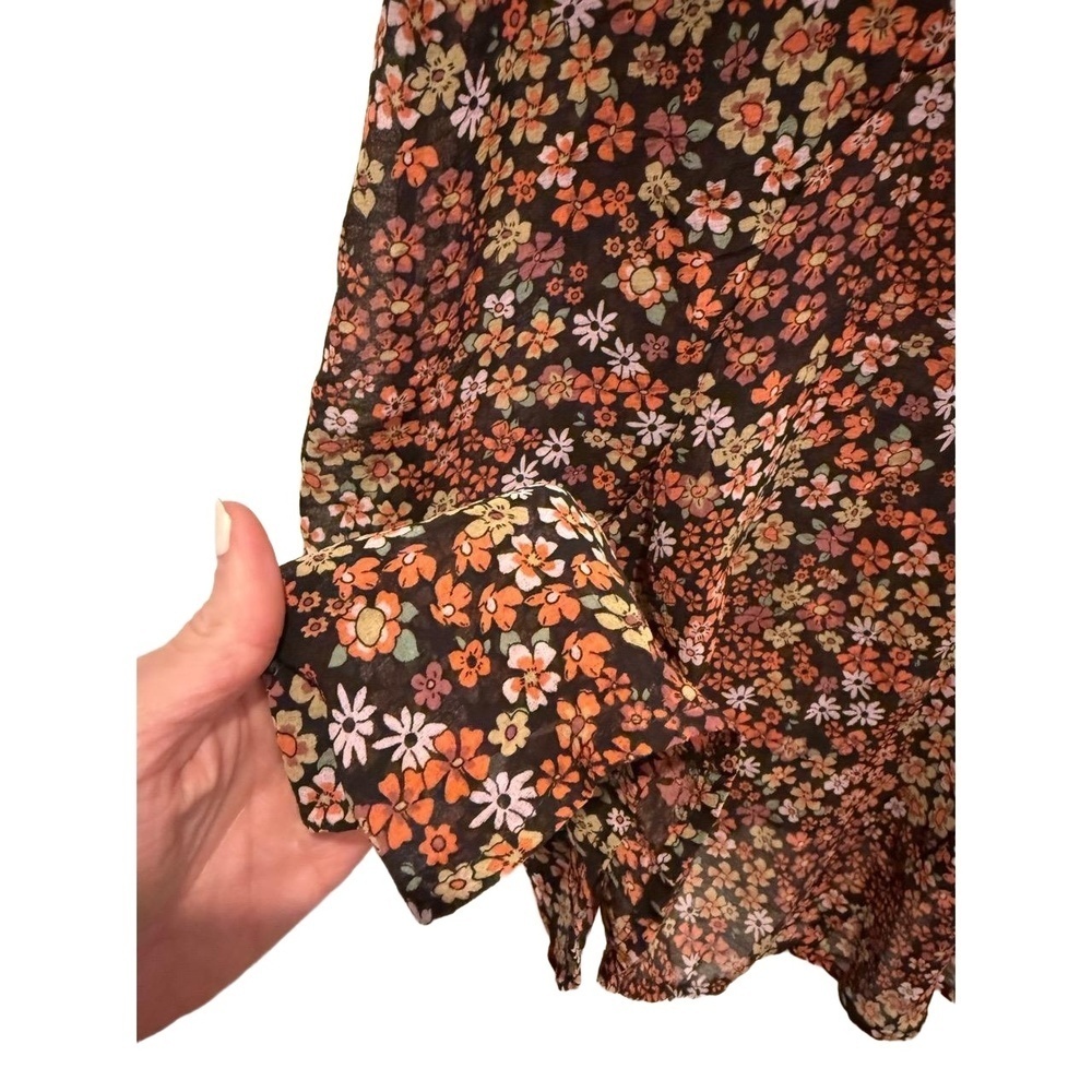 Free People Mini Dress Womens Size M Black Multi Floral Puff Sleeve Bohemian EUC - Picture 5 of 11
